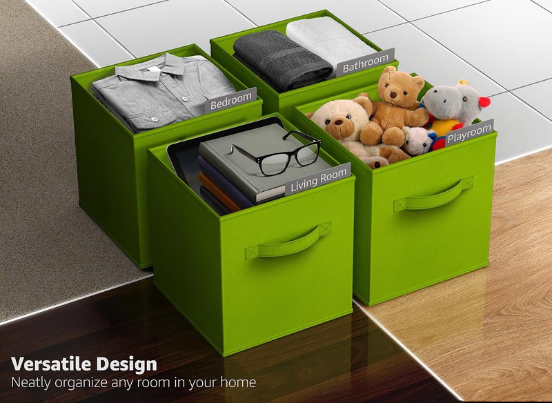 Sorbus Foldable Storage Cubes - 6 Fabric Baskets for Organizing Pantry, Closet, Shelf, Nursery, Playroom, Toy Box, Cubby - 11 Inch Dual Handle Collapsible Closet Organizers and Storage Bins (Green) - Image 5